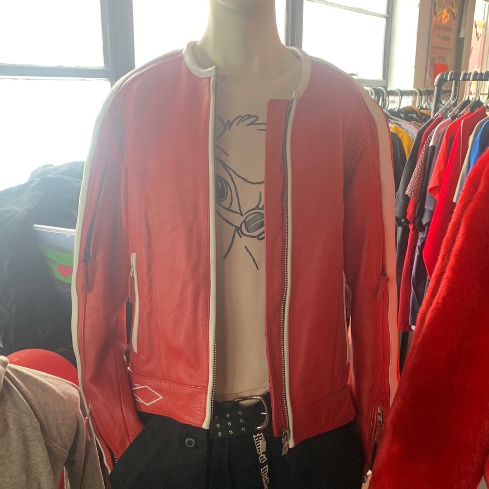 Red Power Trip Moto Leather Jacket